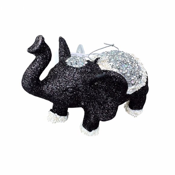 Holiday Lane Elephant Ornament Black Glitter Sequin 6x4" Hanging Holiday Decor - Picture 1 of 14